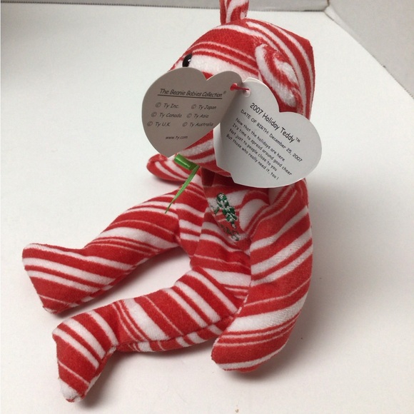Ty Beanie Baby Retired 2007 Holiday Teddy, Merry Christmas Red Candy Stripe Bear - Picture 2 of 3